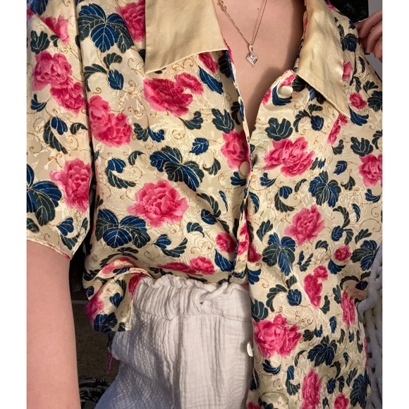 VINTAGE RARE Victoria's Secret Intimate Floral Blouse, Yellow/Pink/Green - Picture 2 of 3